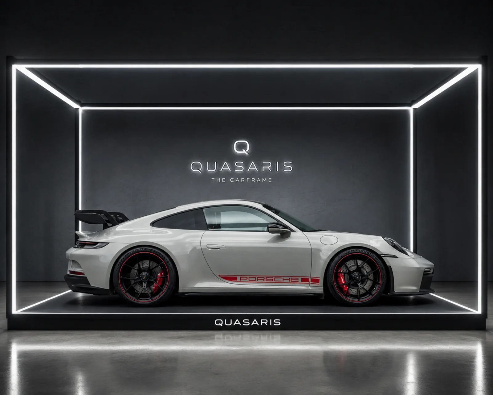 Porsche 911 im beleuchteten Carframe-Lichtwürfel