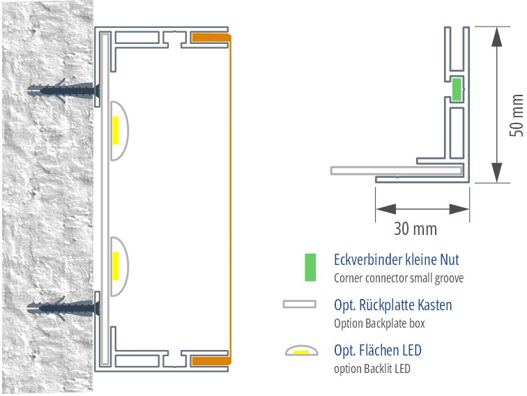 Qubepix Profil-Querschnitt 50 mm Bautiefe